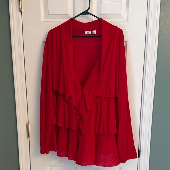 Cato Vibrant Red Layered Ruffle Open-Front Cardigan - Picture 1 of 4